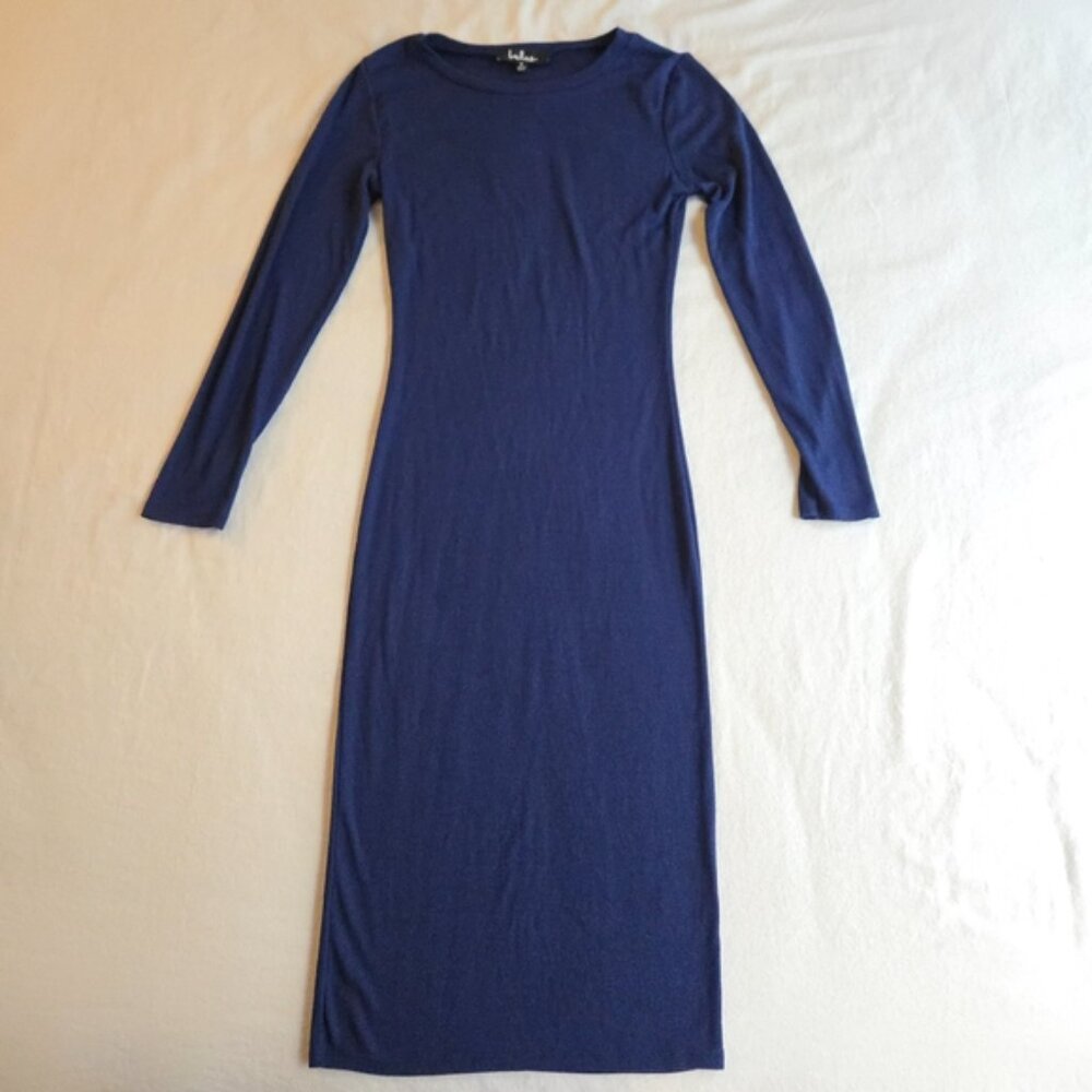 Lulus Connelly Navy Blue Ribbed Long Sleeve Bodycon Midi Dress - Picture 12 of 13